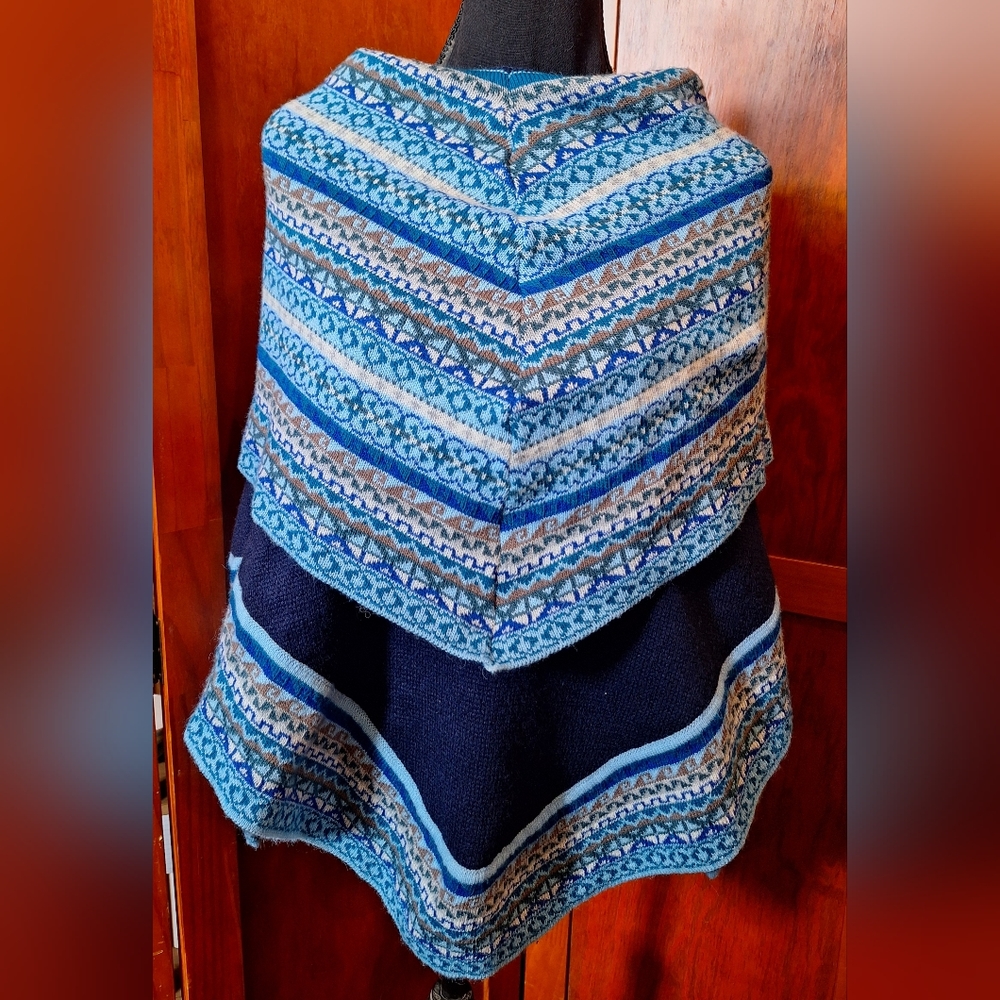 🦙NWOT ECOLOGIC ARTS alpaca wool sleeved poncho in vibrant blues. Size S